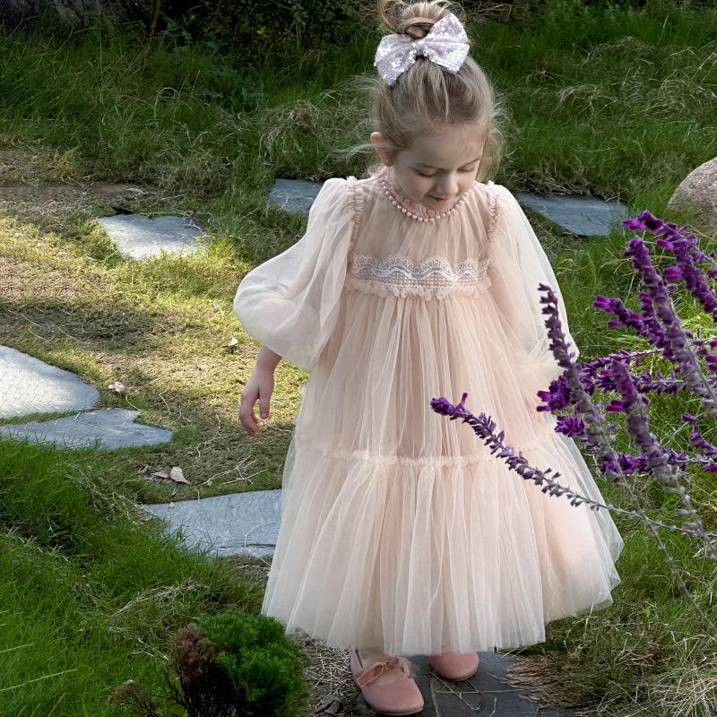 Frühlingsspitze Spleiß Puffiger Tüll Prinzessinnenkleid für Babymädchen