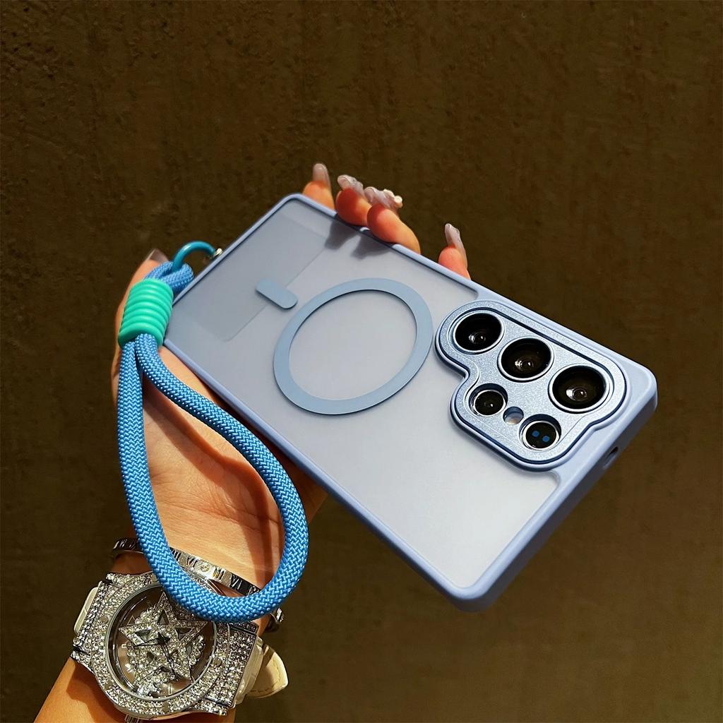 Matte for Magsafe Translucent Lanyard Case for Samsung Galaxy S26 S25 Ultra S24 FE S23 Plus A16 A36 A56 A17 Wrist Strap Cover