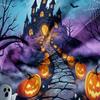 3 Pieces Halloween Spooky Castle Print Duvet Cover Set, Purple Night Ghost Pumpkin Skull Haunted House Printed Bedding