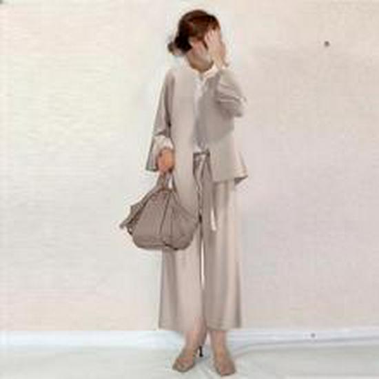 2026 Autumn/Winter Wool Knit Cardigan with Bow & Lantern Sleeves