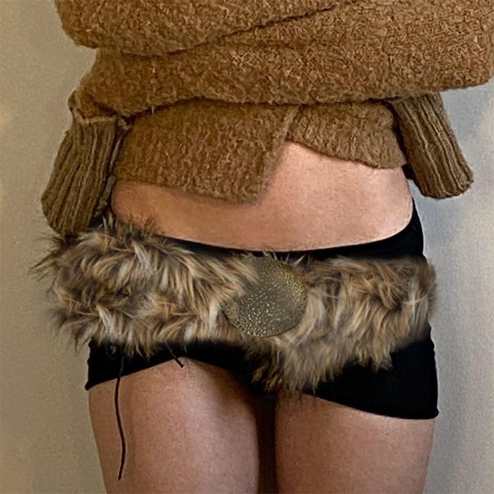 Fluffy Plush Waist Chain PU Leather Hiphop Jeans Belt New Waistband  Jeans Pants Decor