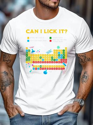 Fun Periodic Table T-Shirt - Can I Lick It Chemistry Design Featuring Element Symbols - Gift for Science Teachers, Ca