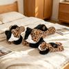 Lying Leopard Print Cat Plush Toy Retro Patchwork Kitten Stuffed Animal Fluffy Sofa Throw Pillow Home Decor Creative Gift 80cm