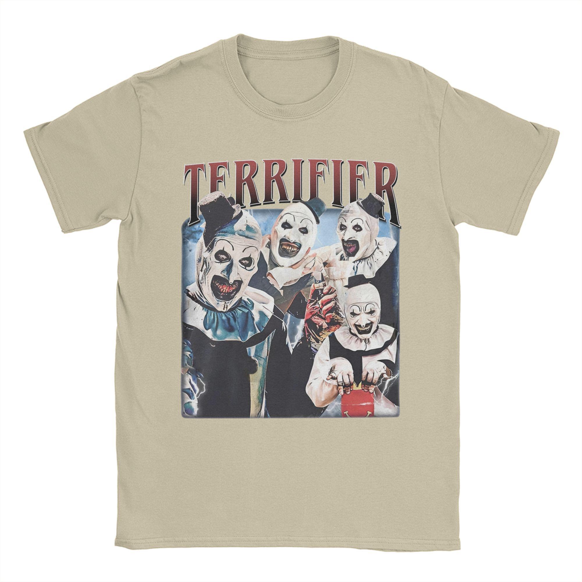 Футболки с фильмами ужасов «Terrifier», мужские, 100% хлопок, винтажная футболка с круглым вырезом, футболки с коротким рукавом, летняя одежда S хаки