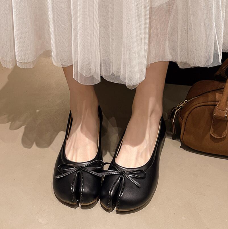 Japanese Trotter Flats Shoes Ladies Bowknot Tabi Ninja Loafers Cozy Split Toe Mary Janes Woman Barefoot Ballet Flats Moccasins