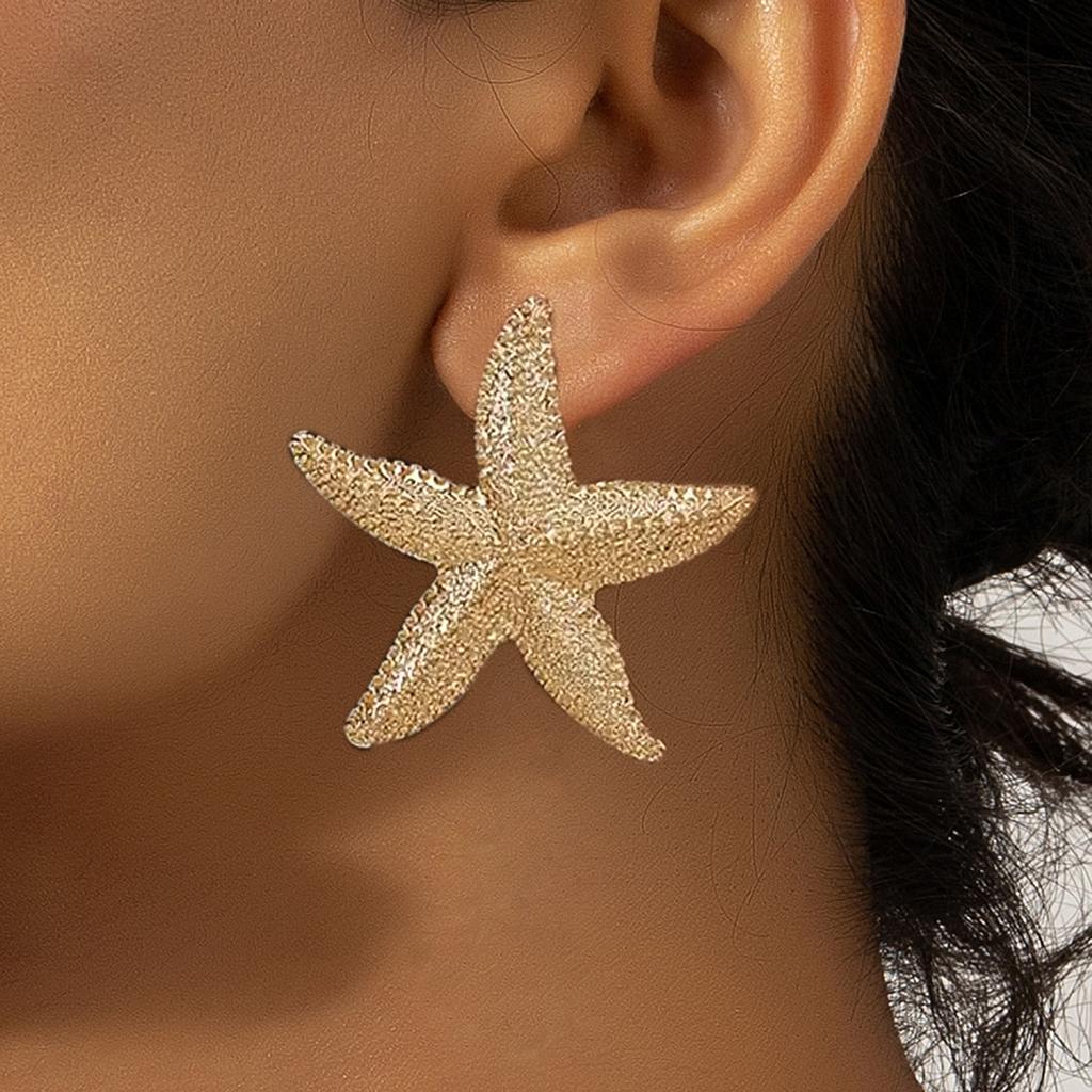 Wind Summer Fresh Ocean Shell 18k Gold Stainless Steel Starfish Earrings Earrings Jewelry