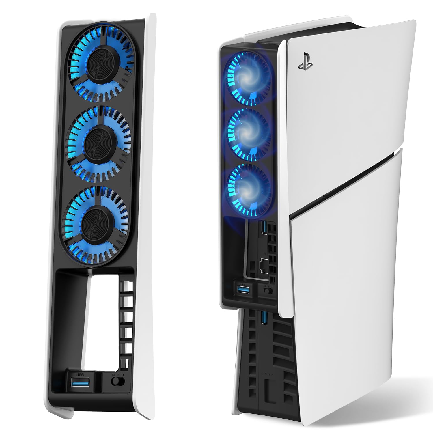 

JUSPRO PS5 Slim Cooling Fan with Automatic Temperature Adjustable Wind LED USB Low and Heat Control Accessory for PS5 Disc Version and Digital Version