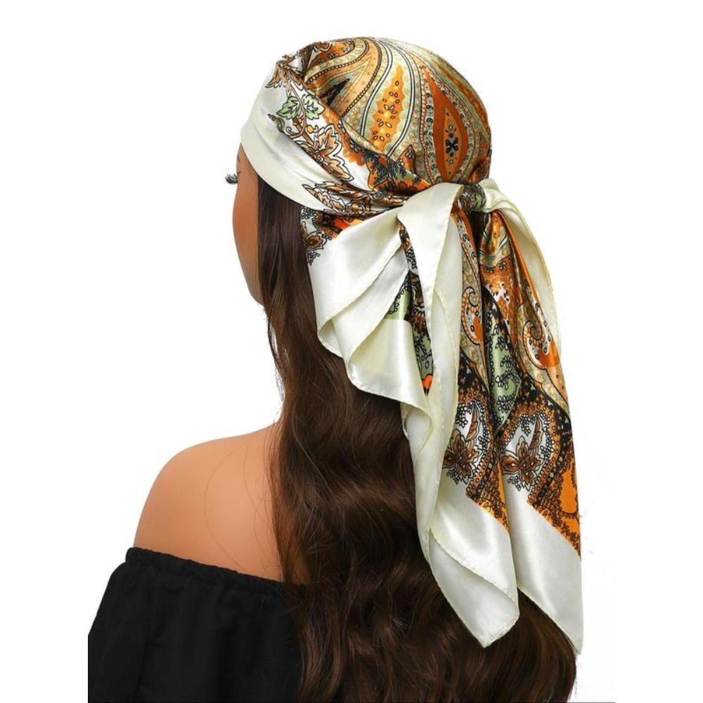 Female Bohemian Style Paisley Printed Square Scarf, Vintage Fashion Headscarf, Fashion Hair Accessories For Women And Girls