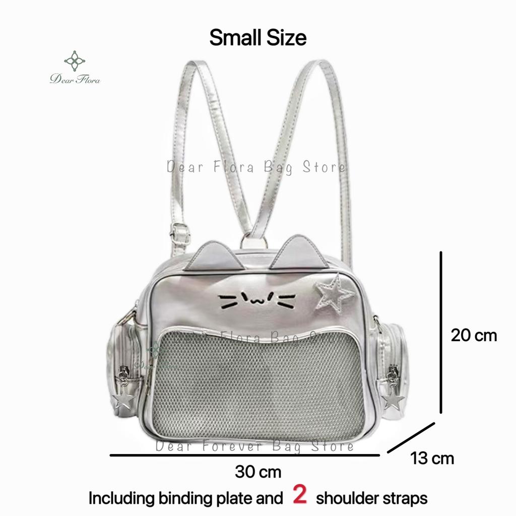 New Korean Kawaii Cat Ita Bag Cute PU Shoulder Bag Girls Transparent Pocket Harajuku Crossbody Bag Women's Fashion Backpacks