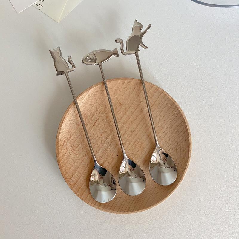 Cute Paintings Cat 304 Stainless Steel Spoon Hollow For Coffee Tea Dessert Spoon Kitchen Tableware Gifts For Students Children