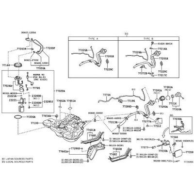 Originální díly TOYOTA Uzávěr palivové nádrže ASSY Číslo dílu 77300-12020