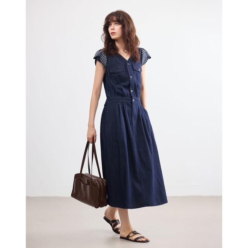 Demana Women s Retro V-neck Denim Dress M