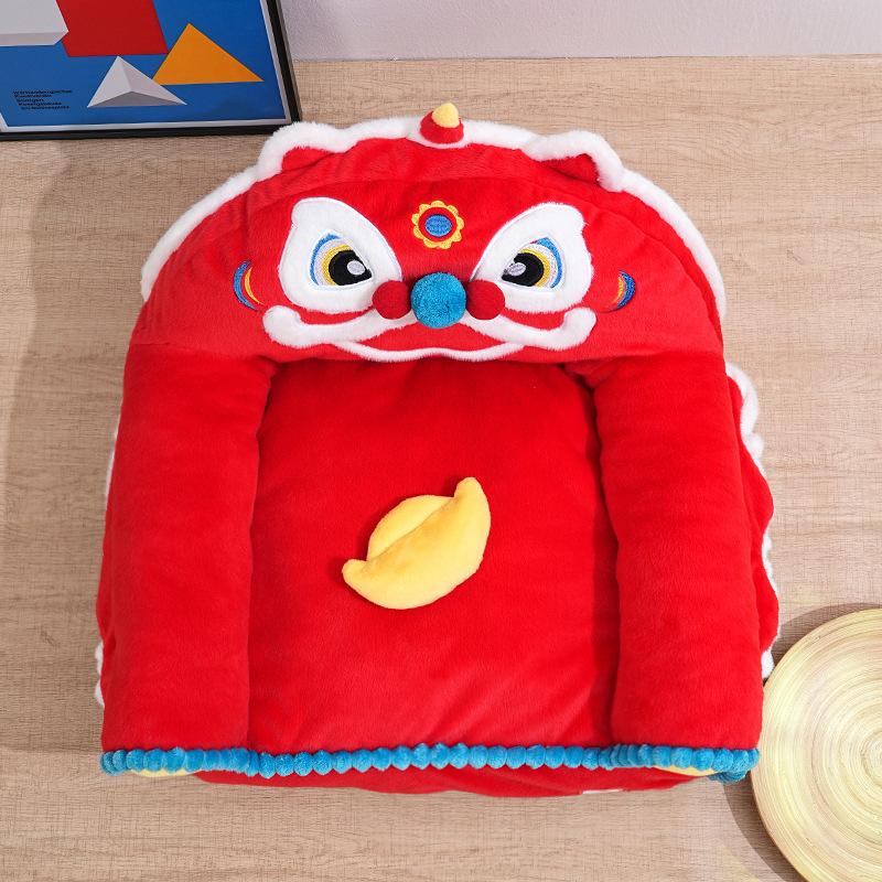 Red Lion Dance Warm Comfortable Pet Bed For Cats And Dogs