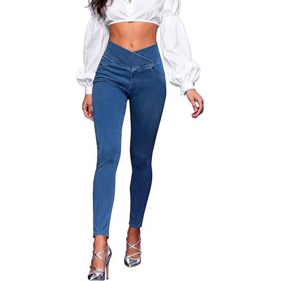 Plus Size Women's High Waist Crossover Yoga Jeans with Double Pockets