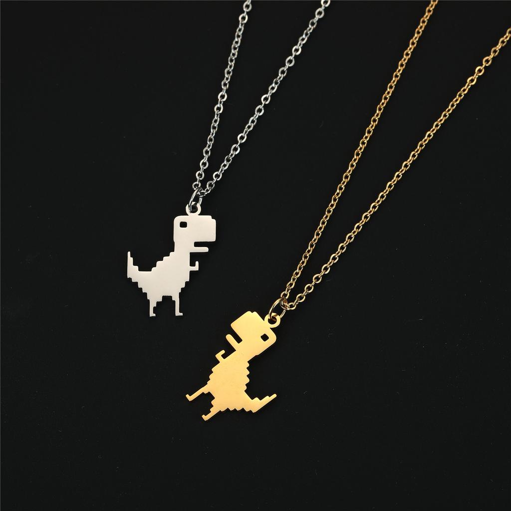 Colier Mosaic Dinosaure din Oțel Inoxidabil pentru Femei Băieți Choker Lanțuri Claviculă Bijuterii Animale Trendy Cadou