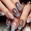 24PCS Shiny Star False Nail American Red Gradient Blue Stripes Design Medium Square Stick on Nail Acrylic Wearable Fake Nail Tip