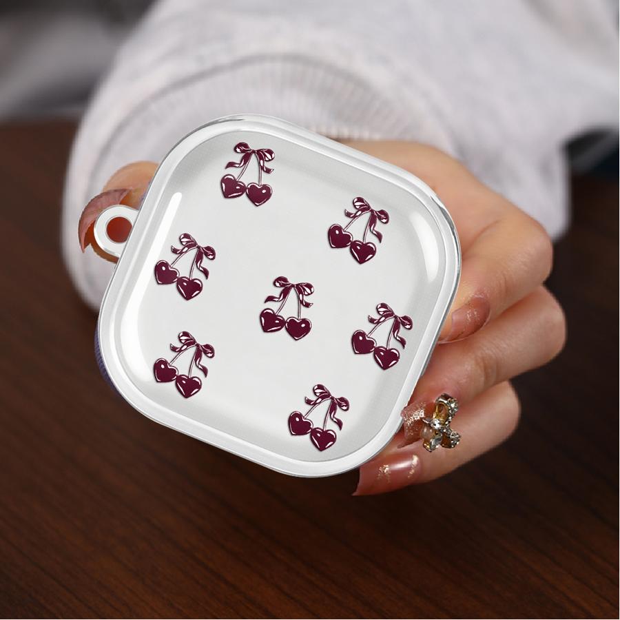 Case For Samsung Galaxy Buds 4Pro 2Pro 3Pro Live 3 FE 2 4 Pro Clear Earphone Cases Cover With Hook Fruit Cherry