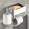 Self-Adhesive Toilet Roll Rack with Shelf Stainless Steel Wall Mounted Wipe Dispenser  Washroom
