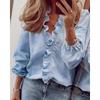 Womens Long Sleeve Blouse With Ruffled Hem Solid Color Office Chic Top 2026
