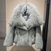 Womens Short Down Coat 2026 Winter Luxury Raccoon Fur Collar Wool Blend Oversized Warm Puffer Jacket