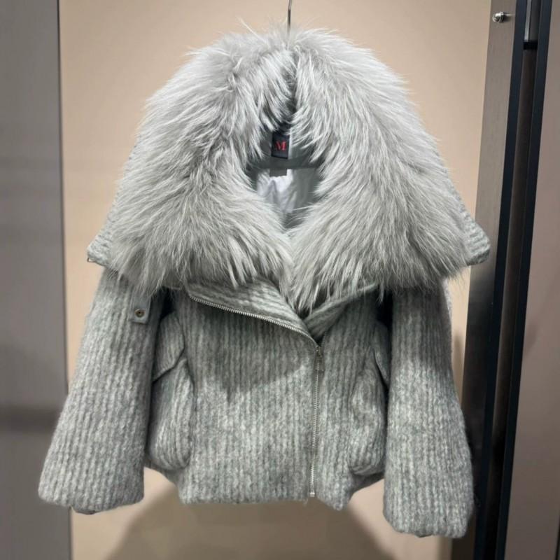 Womens Short Down Coat 2026 Winter Luxury Raccoon Fur Collar Wool Blend Oversized Warm Puffer Jacket