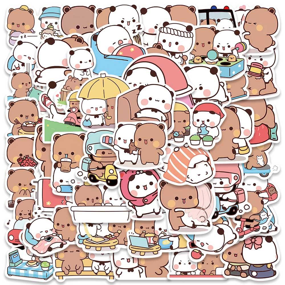 50pcs/Set Bubu And Dudu Panda Bear Sticker Food Serise Waterproof Cartoon Bear and Panda Sticker Toys