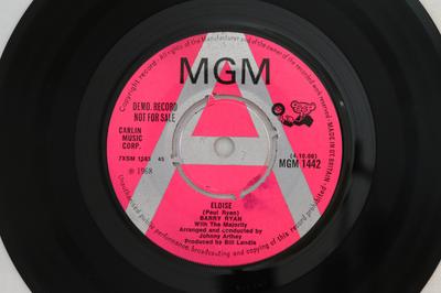 7inch Record BARRY RYAN - Eloise MGM1442PROMO MGM Records 1968 UK Rock Used