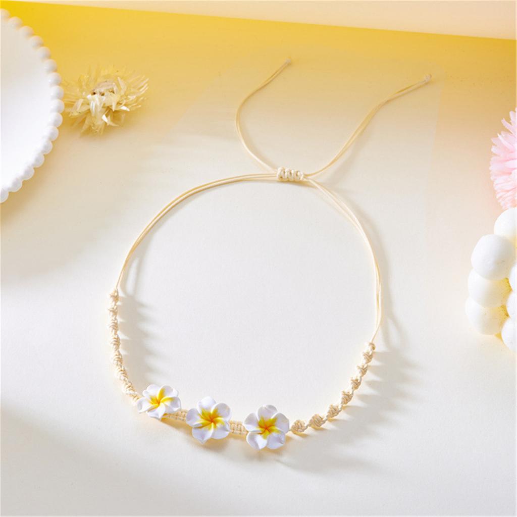 Handmade Braided Plumeria Necklace Soft Clay Flower Jewelry Tropical Styles Beach Party Fashion Jewelry Accessory