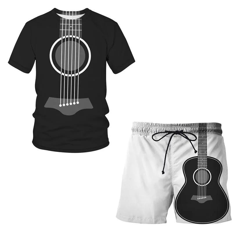 Summer Guitar 3D Print T-Shirts Shorts Sets Men's Tracksuits Oversized Short Sleeve T Shirt Pants Set Man Suits Clothing