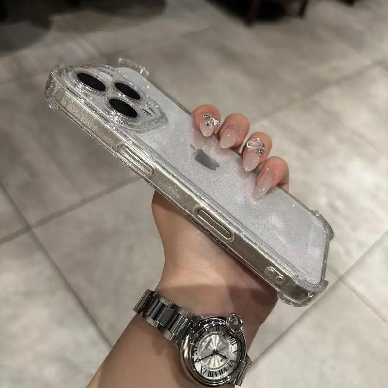 Luxury Bling Glitter Clear Phone Case For iPhone 17 Air 6 15 14 13 12 11 17 Pro Max  Shockproof Transparent Silicone Soft Cover
