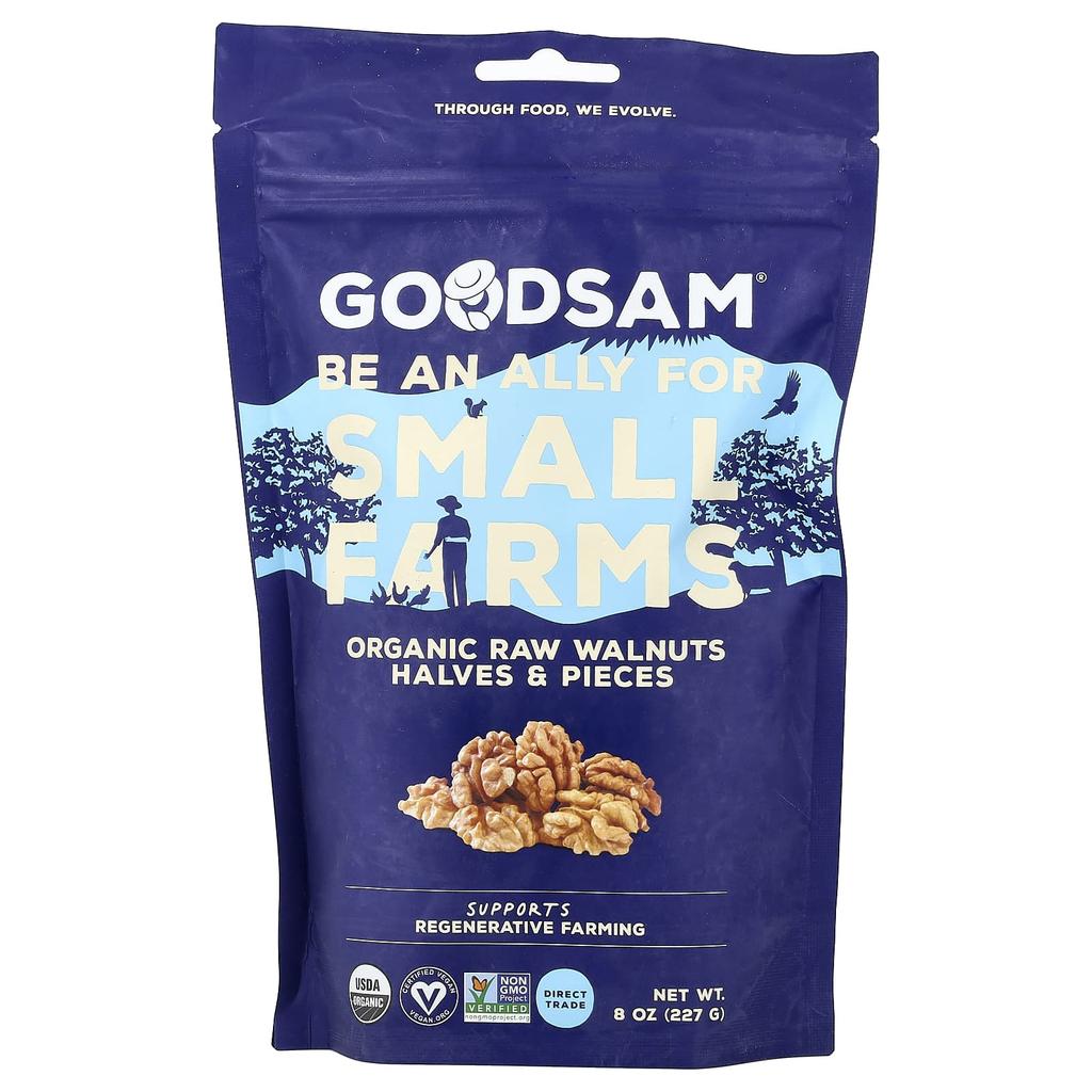 GoodSam PBC, Organic Raw Walnuts, Halves & Pieces, 8 oz (227 g)