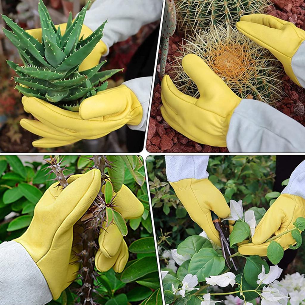 2pcs Rose Pruning Gloves Goatskin Pigskin Leather Anti Slip Thorn Proof Long Gardening Gloves with Elastic Wrist Straps