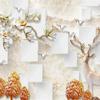 Tapete 3d Magnolienblume Elch Wald Vogel Relief Hintergrund Wand Wohnzimmer Hotel Wandbilder
