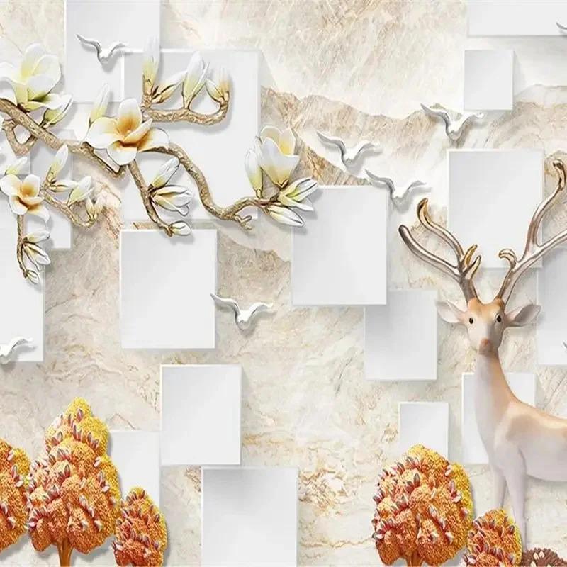 Tapete 3d Magnolienblume Elch Wald Vogel Relief Hintergrund Wand Wohnzimmer Hotel Wandbilder