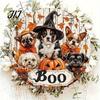 Front Porch Hanging Sign Wooden Halloween Door Sign, Cute Puppy Witch Hat Pumpkin Boo Festive Home Ornament Hanger, Fall Maple Leaf Wall Decor