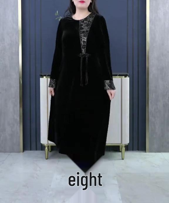 

Платье из бархата большого размера в стиле ретро с китайскими застежками-пуговицами для осени/зимы - Мода для женщин среднего возраста 3XL (160-180 jin) чёрный