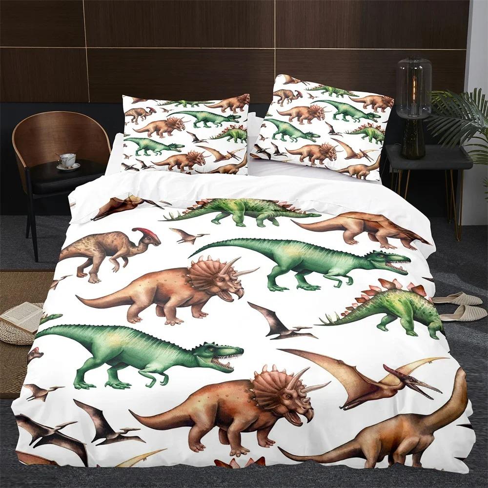 BCartoon Dinosaur Duvet Cover King Queen Size Jurassic World Theme Bedding Set for Kids Boys Ancient Animal Polyester Quilt Cove
