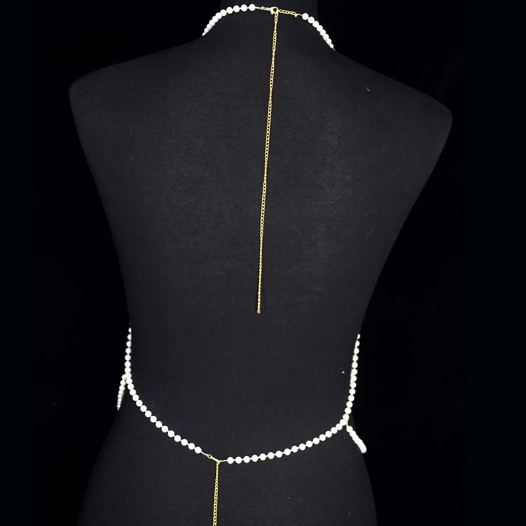Fashionable Multi-layer Imitation Pearl Body Chain for Stage Performance, Trendy and Versatile Simple Chest Chain, Music Festival Banquet Costume