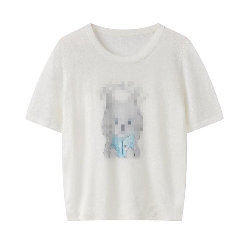 

Летний женский трикотажный топ с коротким рукавом и мультяшным принтом, 2025 Large белый