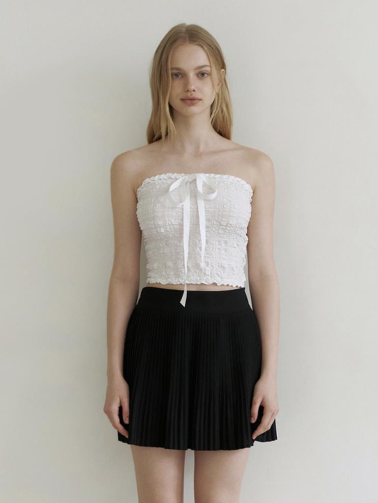 KINDABABY Ribbon Ckeck Tube Top Blouse - White