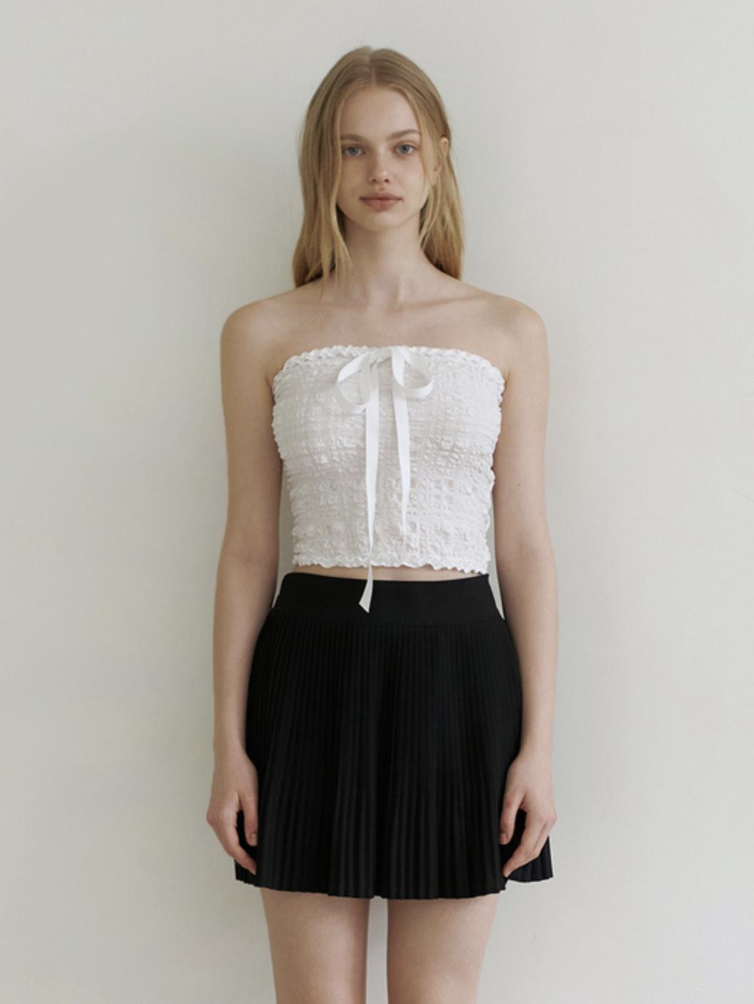 Kinder Baby Ribbon Ckeck Tube Top Blouse - White White