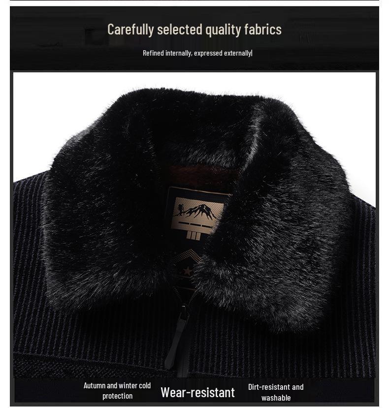 Men's Chenille Wool Jacket - Autumn/Winter, Plus Velvet, Thickened, Warm, for Middle-aged and Elderly