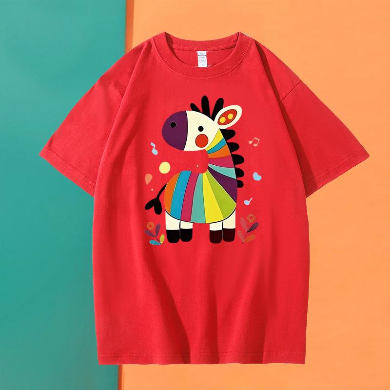 Chinese New Year Family T-Shirts: Year of the Horse Red Zodiac Design, Matching for Parent-Child Festive Party.