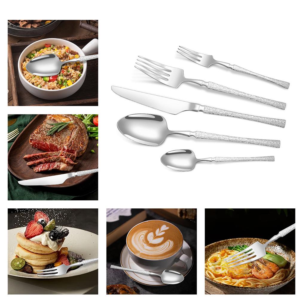 20/30pcs Dinnerware Set Stainless Steel Tableware Hammer Pattern Handle Knife Fork Coffee Spoon Flatware Dishwasher Safe Cutlery