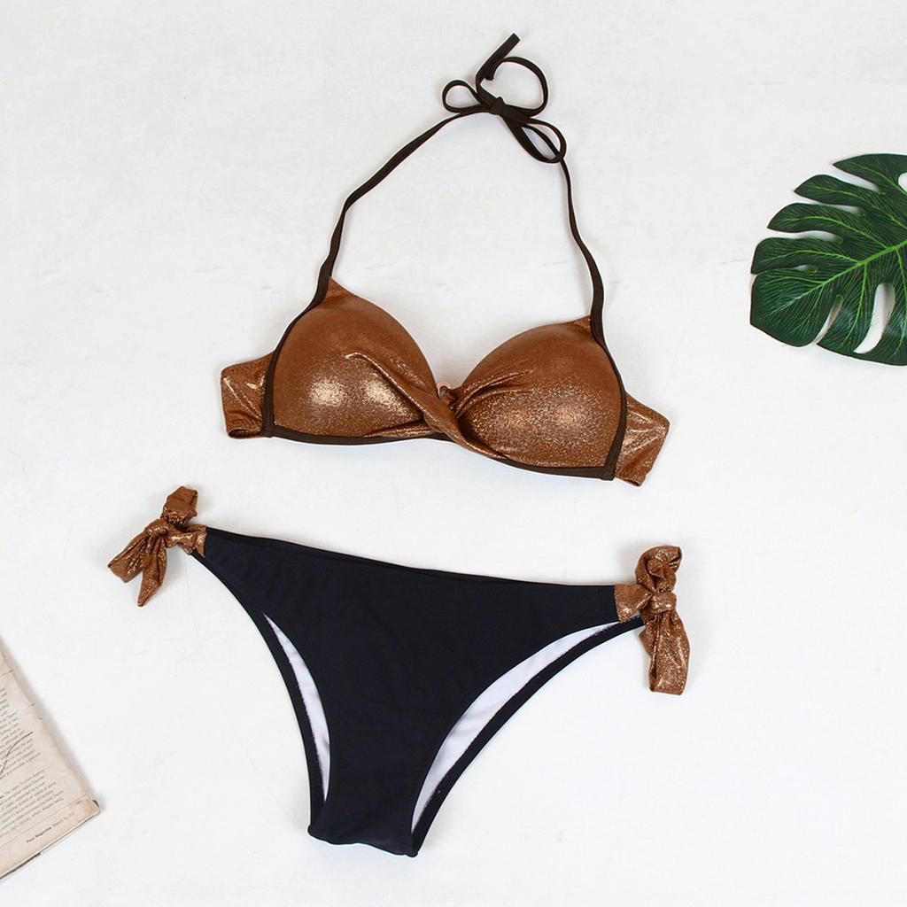 Set flitrových bikin Brazilské plavky Zlatá barva Lesklé Sexy Bikiny Plážové plavky Léto Bazén Plavky Plavky Koupání
