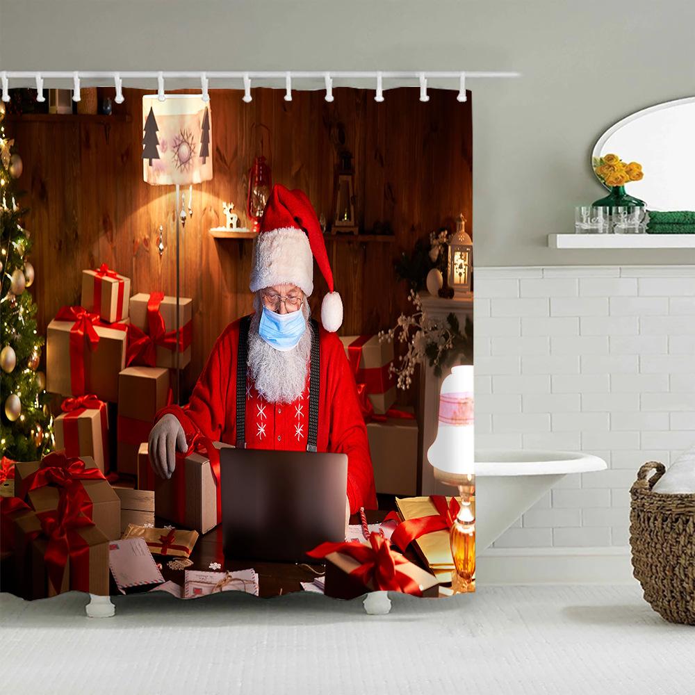 Christmas Decor Shower Curtains 3D Santa Claus Snowman Elk Tree Bathtub Screen for Bathroom Waterproof Polyester Bath Curtain