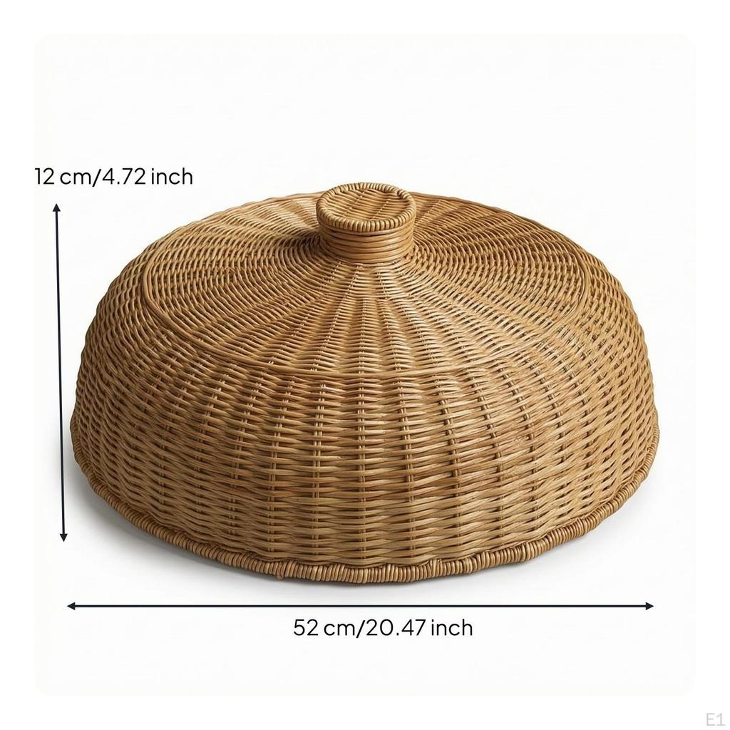 Woven Dish Cover with Handle Handwoven Rattan Food Circular Shape Serving for Outdoor Dining,