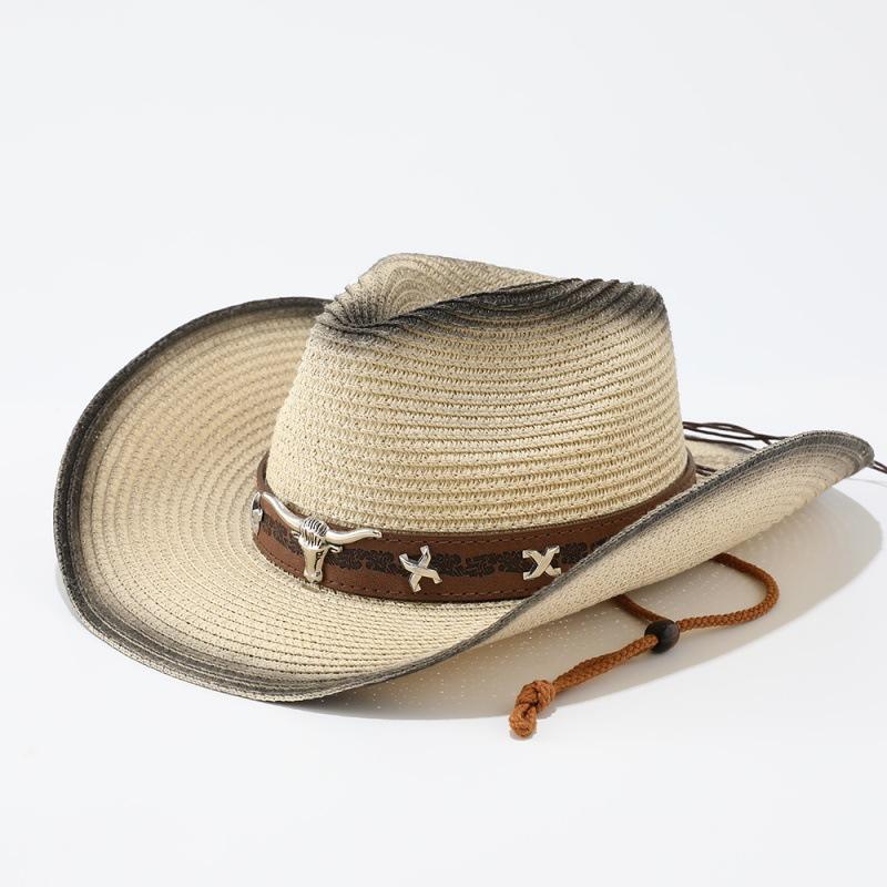 European and American new western denim straw hat women's French vacation sunscreen hat outdoor camping shading weaving