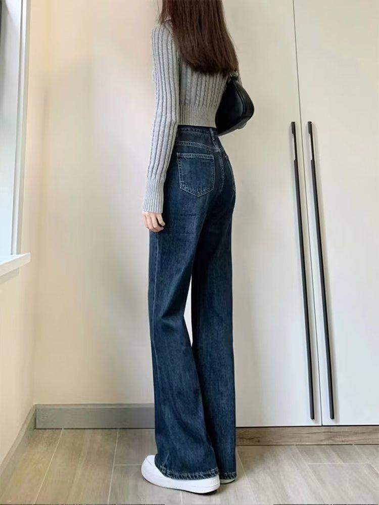 

Женские джинсы-трубы с высокой талией и микроклешем, облегающие, большого размера S синий