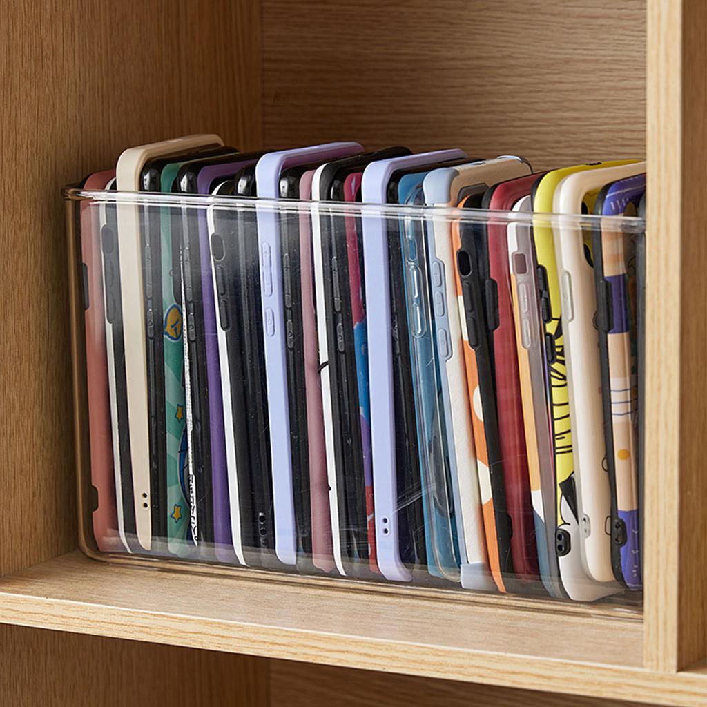 Clear Storage Bin Sturdy PET Transparent Desktop Phone Case Makeup Storage Organizer Home Dormitory Office